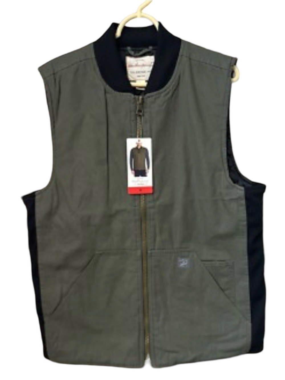 Weatherproof Men's Olive Green Zip Front Gorpcore Canvas Vest with Black Trim XL
